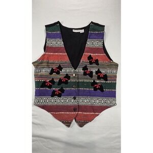 Jane Ashley Vest L 100% Cotton Scottie Dog Applique Southwestern Stripe Buttons